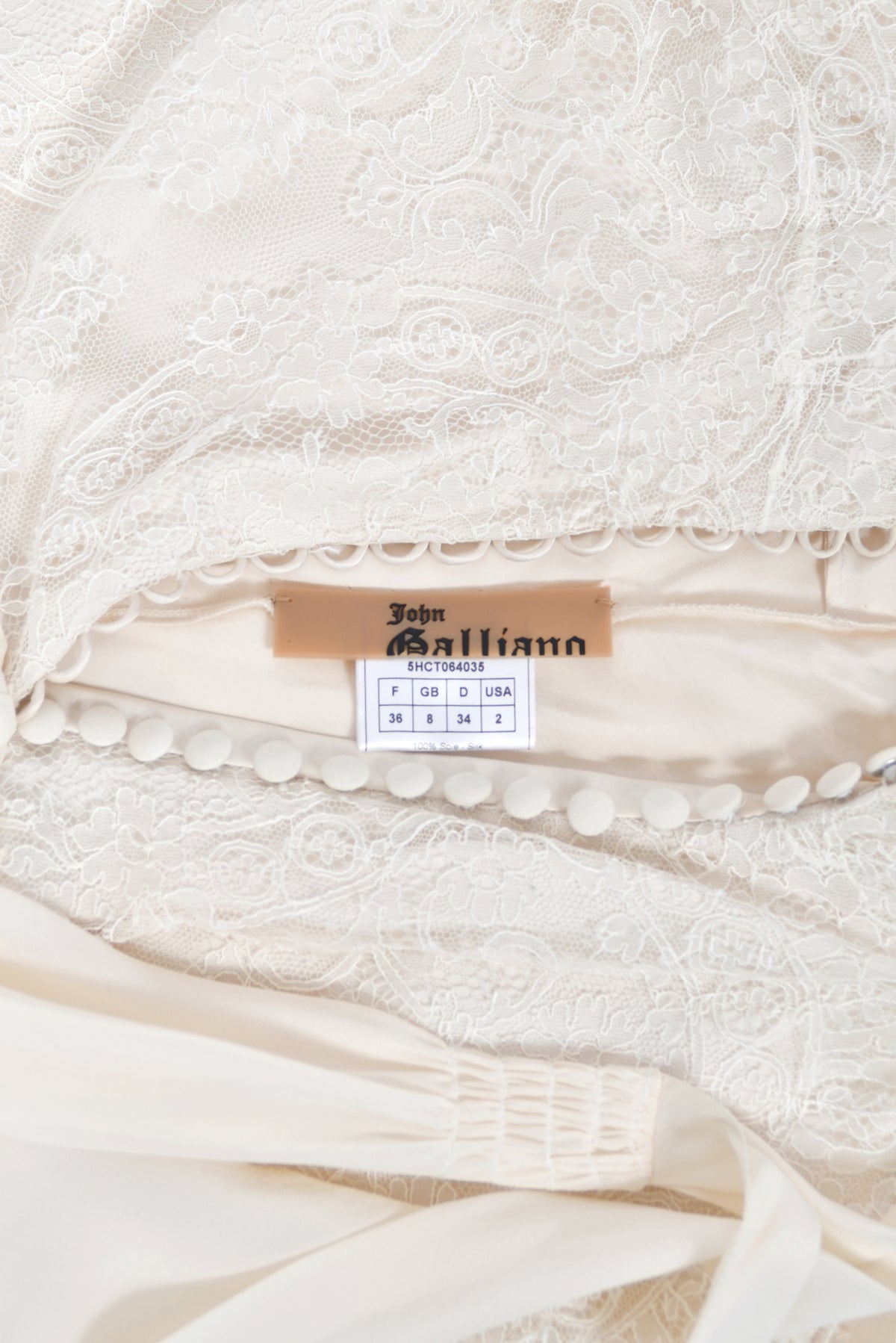 2005 John Galliano Ivory Sheer Silk Chiffon &amp; Chantilly Lace Draped Halter Bias-Cut Gown