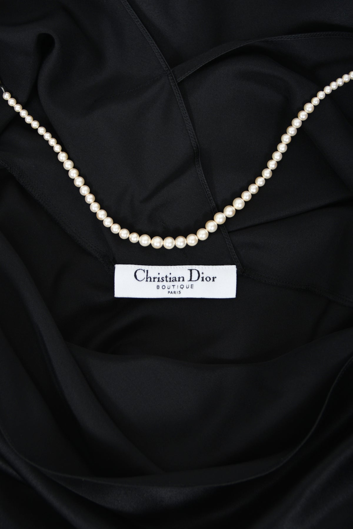 2004 Christian Dior by John Galliano Black Silk Backless Draped Pearls Bias-Cut Dress