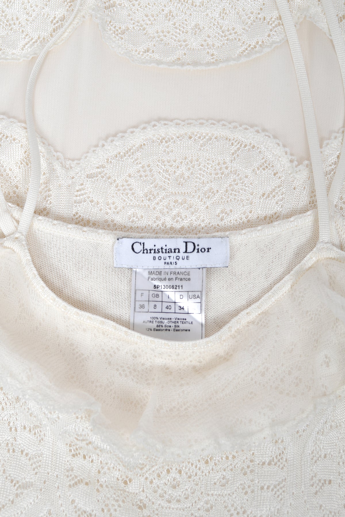 2005 Christian Dior by John Galliano Ivory Knit Appliqué Sheer Silk Fitted Slip Dress