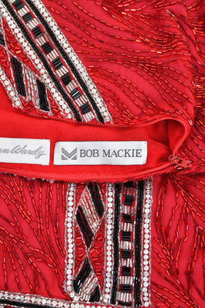 1984 Bob Mackie Documented Fully Beaded Red Silk High Low Micro-Mini Dress
