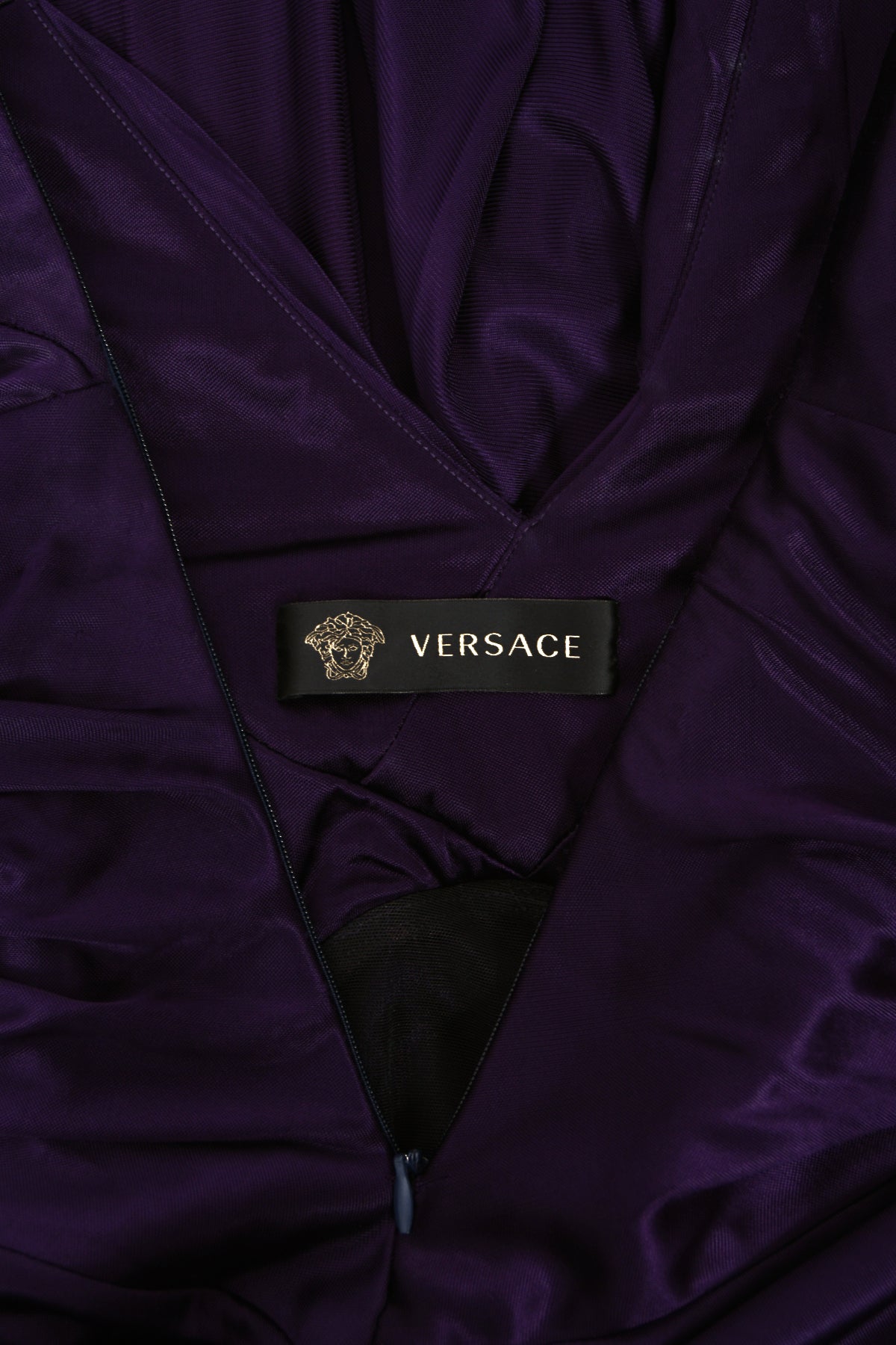 2013 Versace Runway Royal Purple Stretch Jersey Cut-Out High Slit Hourglass Gown