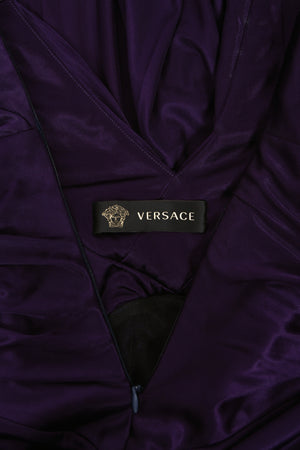 2013 Versace Runway Royal Purple Stretch Jersey Cut-Out High Slit Hourglass Gown