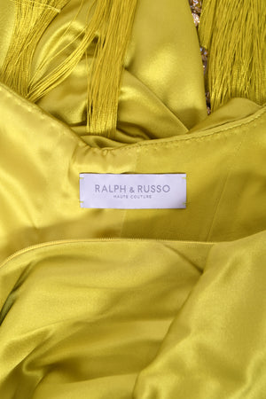 2018 Ralph & Russo Haute Couture Chartreuse Silk Satin Asymmetric Crystal Fringed Gown