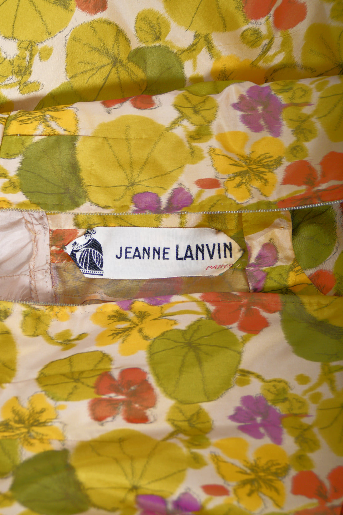 1950&#39;s Lanvin Castillo Haute Couture Watercolor Floral Silk Print Full-Skirt Gown