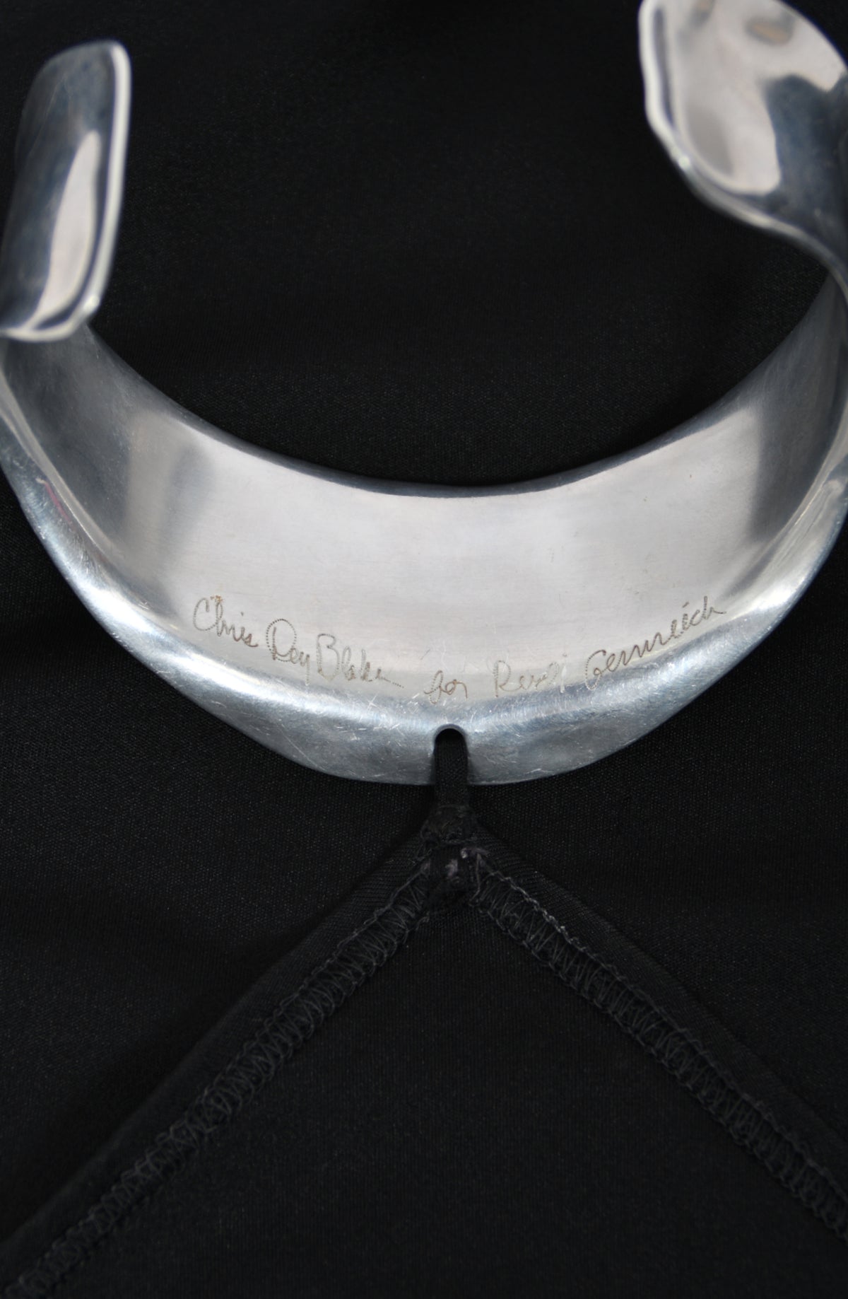 1975 Rudi Gernreich Documented Metal-Collar Black Jersey High-Slit Maxi Dress