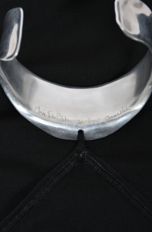 1975 Rudi Gernreich Documented Metal-Collar Black Jersey High-Slit Maxi Dress