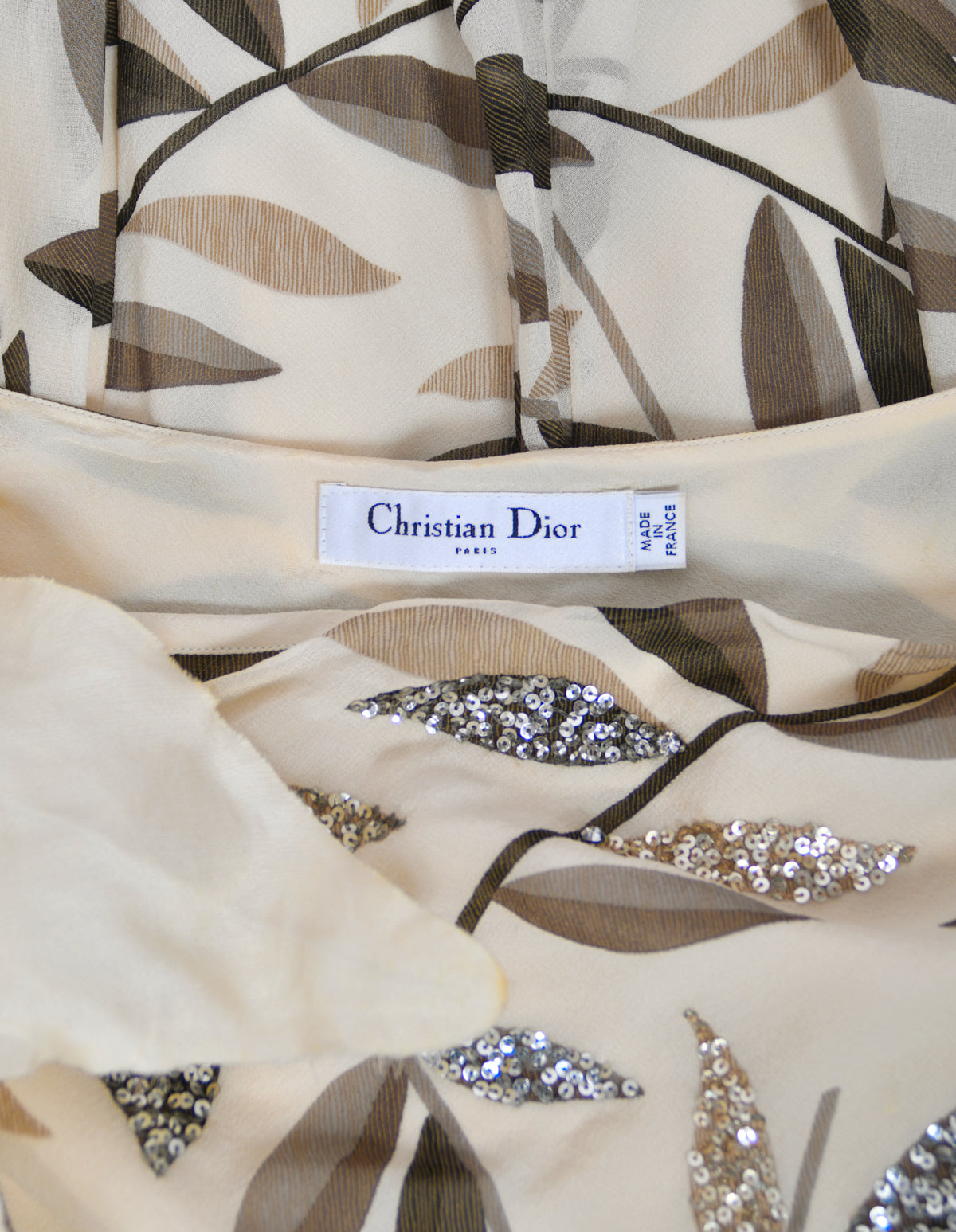 2008 Christian Dior by John Galliano Leaf Motif Sequin Silk Appliqué Bias-Cut Dress