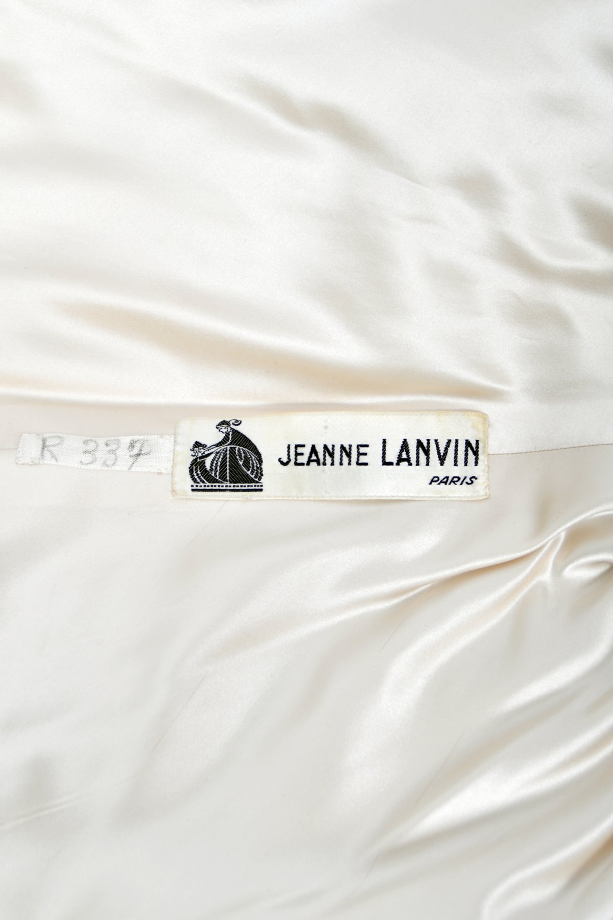 1949 Jeanne Lanvin Haute Couture Ivory Silk Satin Strapless Draped Bridal Gown