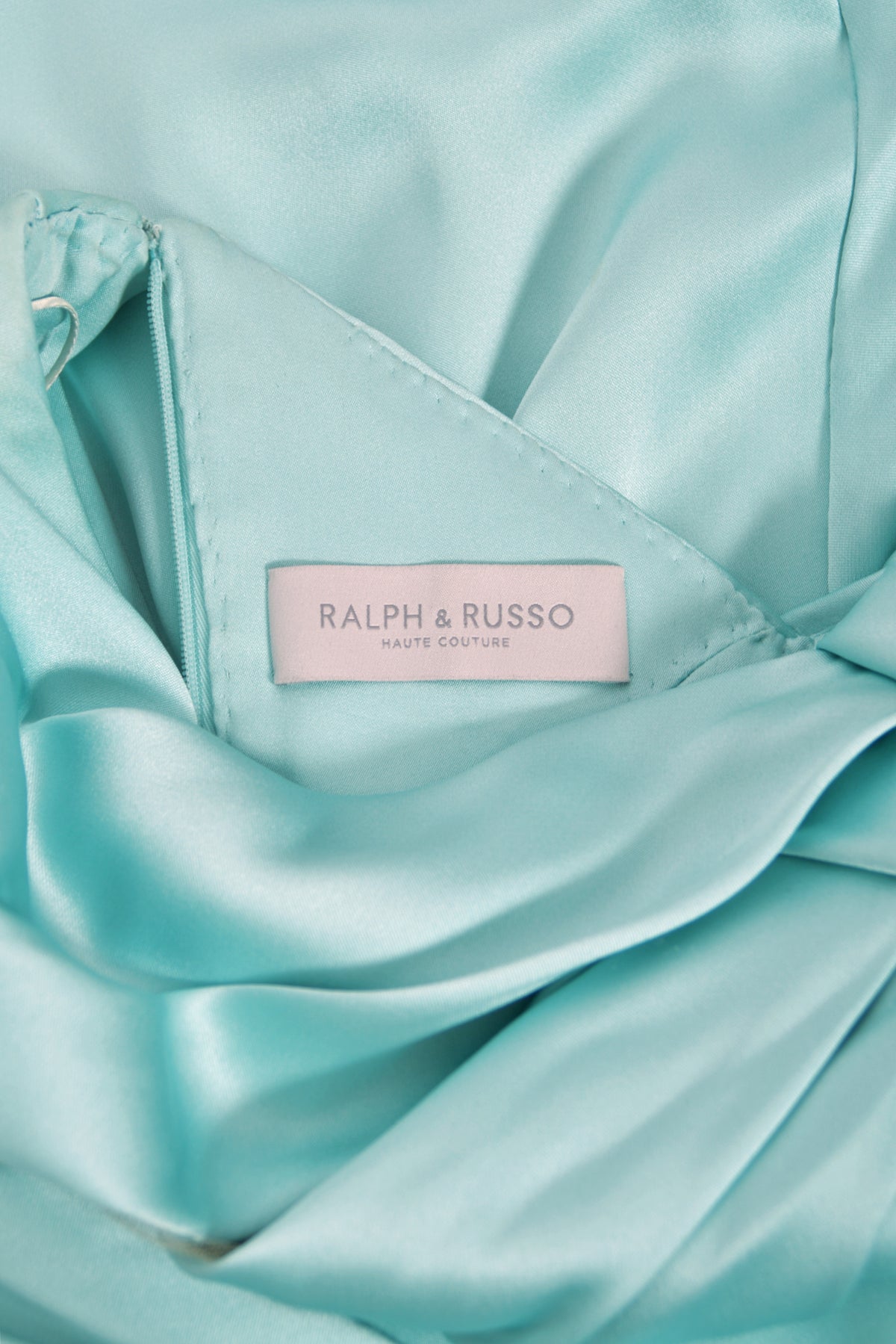 2017 Ralph & Russo Haute Couture Runway Aqua Blue Satin Cut-Out Draped High Slit Gown
