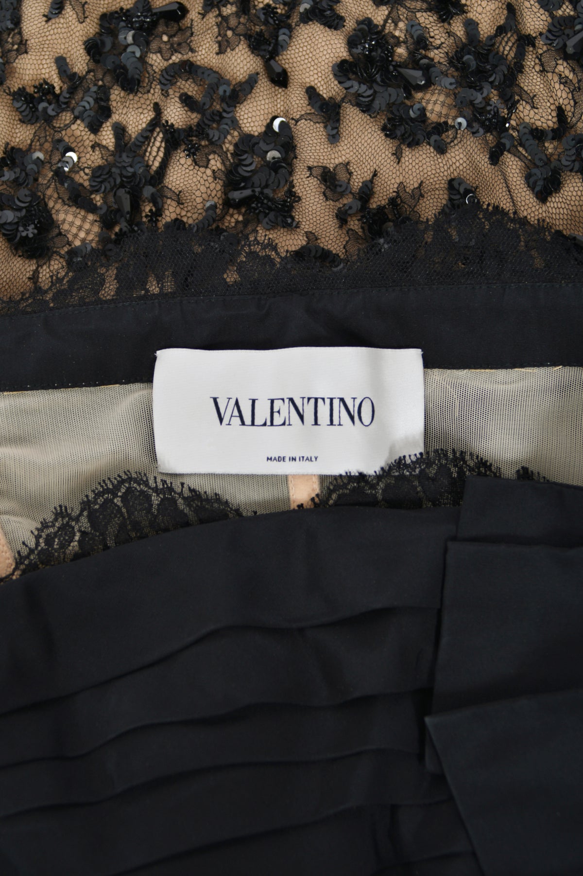 2009 Valentino Black Silk &amp; Beaded Sheer Illusion Lace Strapless Bustier Gown