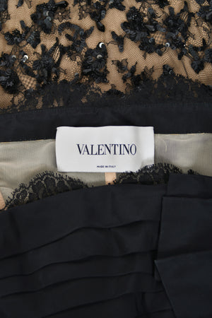 2009 Valentino Black Silk & Beaded Sheer Illusion Lace Strapless Bustier Gown