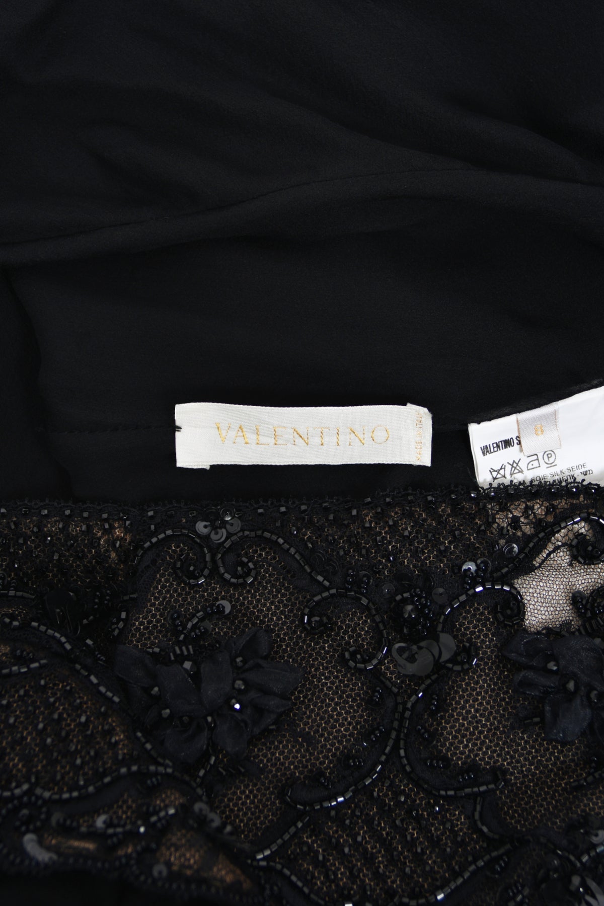 2004 Valentino Runway Beaded Bralette Draped Sheer Silk Cut-Out Gown