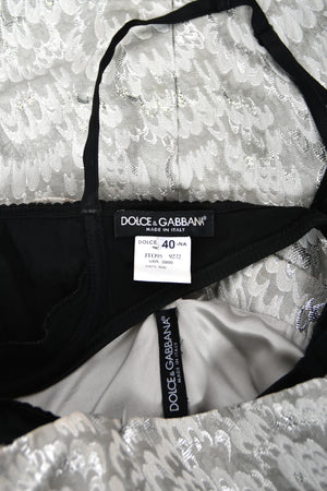 2003 Dolce & Gabbana Metallic Silver Brocade Built-In Bra Hourglass Corset Dress