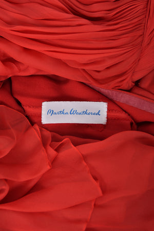 1960's Martha Weathered Couture Ruby-Red Pleated Silk Draped Goddess Gown