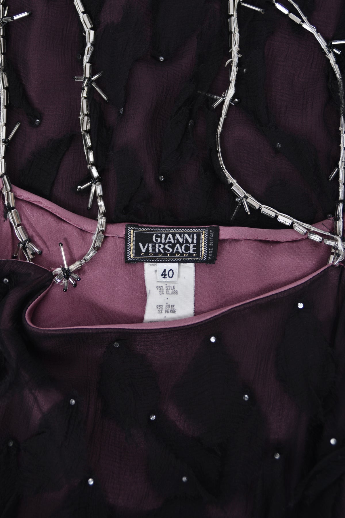 1998 Versace Runway Purple & Black 'Petal' Silk Chiffon Crystal-Straps Mini Dress