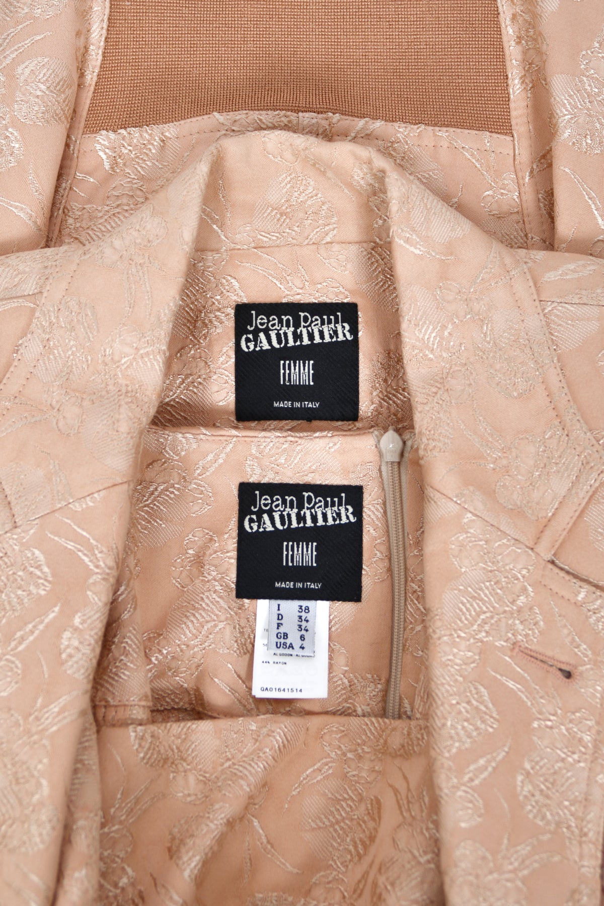 2004 Jean Paul Gaultier Runway Embroidered Blush Pink Corset Jacket & Matching Skirt