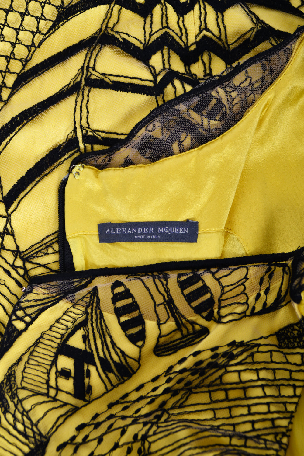Vintage 2010 Alexander McQueen Lifetime Insect Tattoo Embroidered Net-Lace Yellow Mini Dress - Timeless Vixen Vintage 2010 Alexander McQueen Lifetime Insect Tattoo Embroidered Net-Lace Yellow Mini Dress - Timeless Vixen