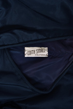 1950’s Edith Small Navy Silk & Rhinestone White Tulle Strapless 'Petal' Dress w/ Shawl