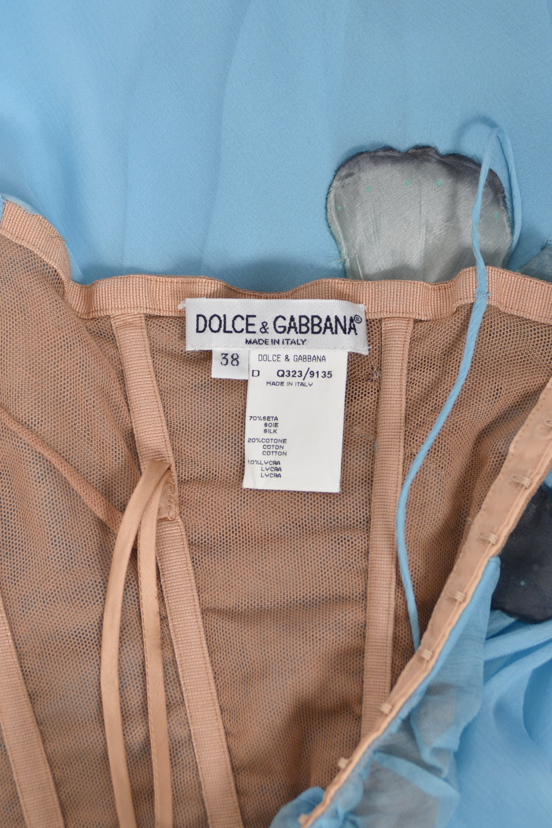 1998 Dolce &amp; Gabbana &#39;Stromboli Collection&#39; Hand-Painted Butterflies Blue Silk Corset Gown