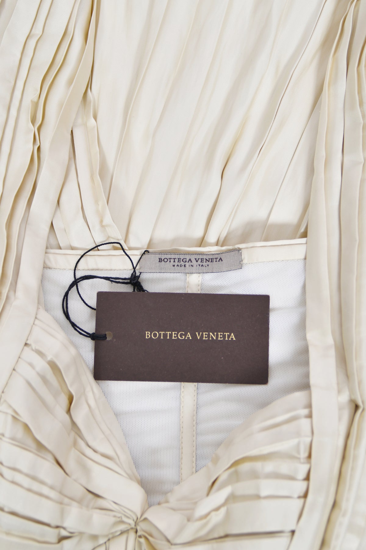 2009 Bottega Veneta Heavily Pleated Ivory Silk Bustier Runway Gown w/ Tags