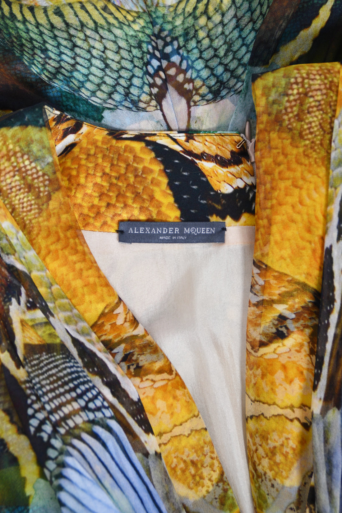 2010 Alexander McQueen &#39;Plato&#39;s Atlantis&#39; Collection Colorful Print Silk Sculpted Mini Dress