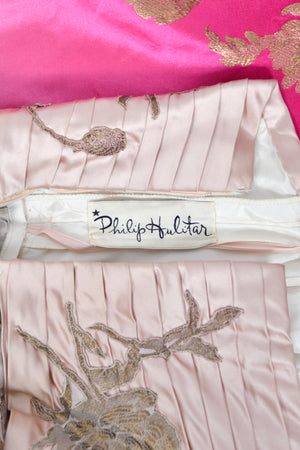 1950’s Philip Hulitar Couture Metallic Floral Ombré Pink Silk Satin Appliquéd Strapless Gown