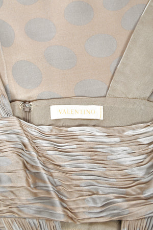 2008 Valentino Runway Polka-Dot Champagne & Silver Silk Ruched Cut-Out Gown