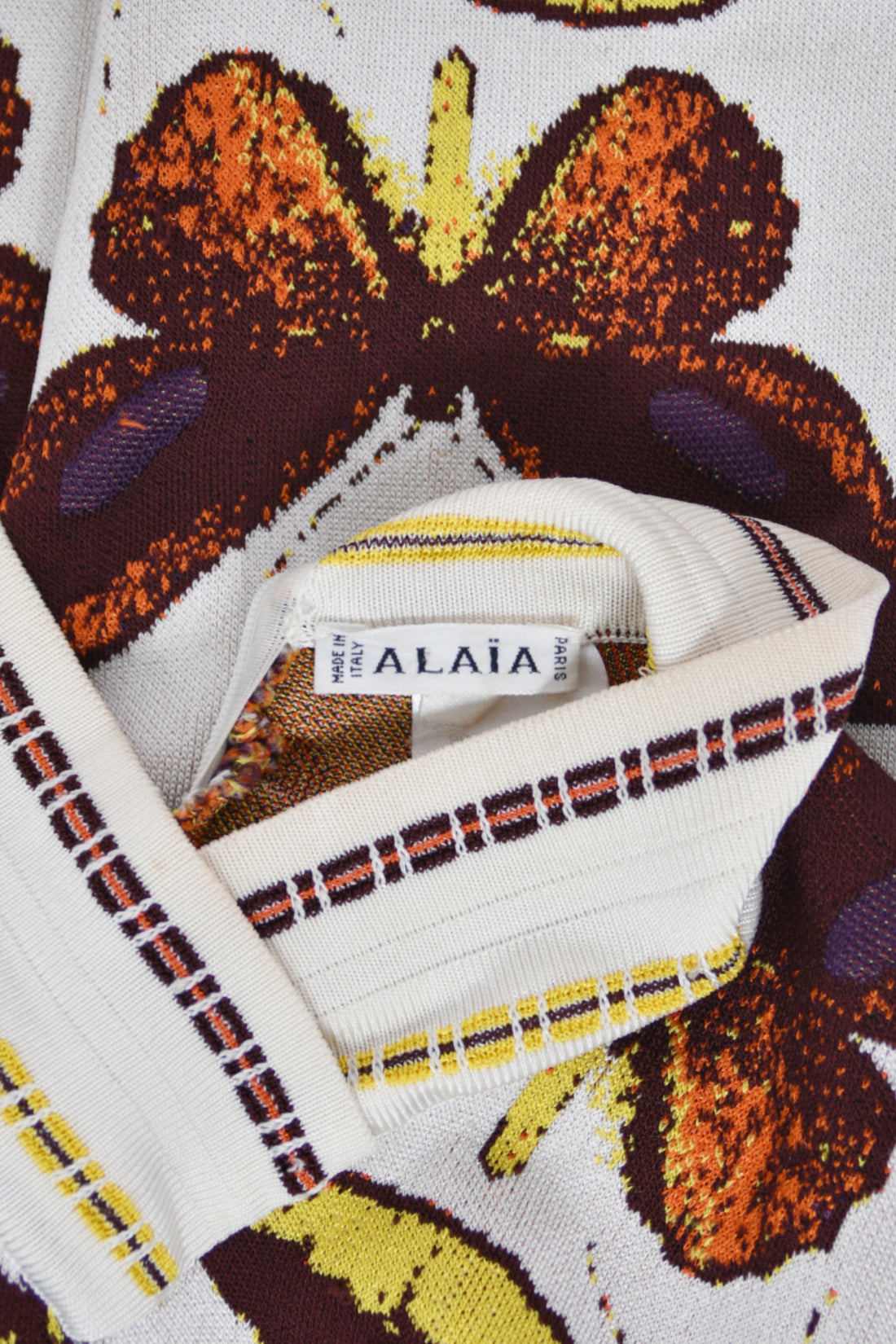 1991 Azzedine Alaïa Iconic Runway Butterfly Print Ivory Stretch Knit Bodycon Catsuit