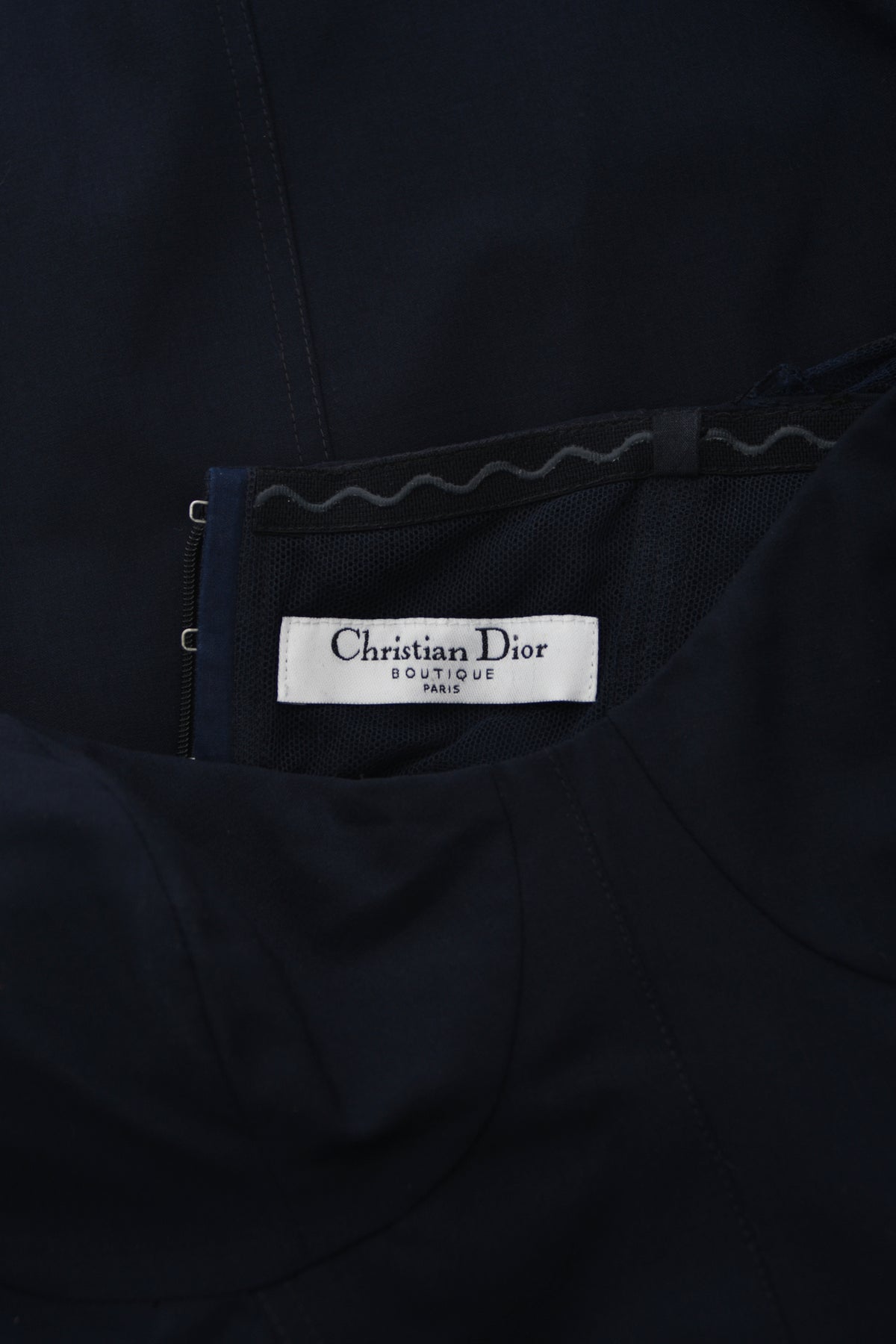 2004 Christian Dior by John Galliano Navy Stretch Silk Sheer-Sleeves Hourglass Dress