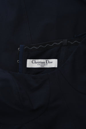 2004 Christian Dior by John Galliano Navy Stretch Silk Sheer-Sleeves Hourglass Dress