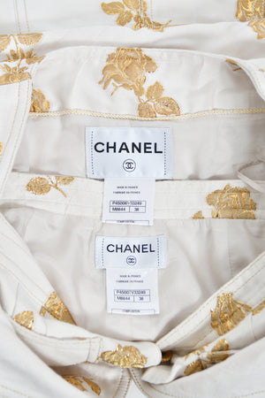 2013 Chanel by Karl Lagerfeld Documented Metallic Gold & Ivory Silk Brocade Jacket w/ Shorts