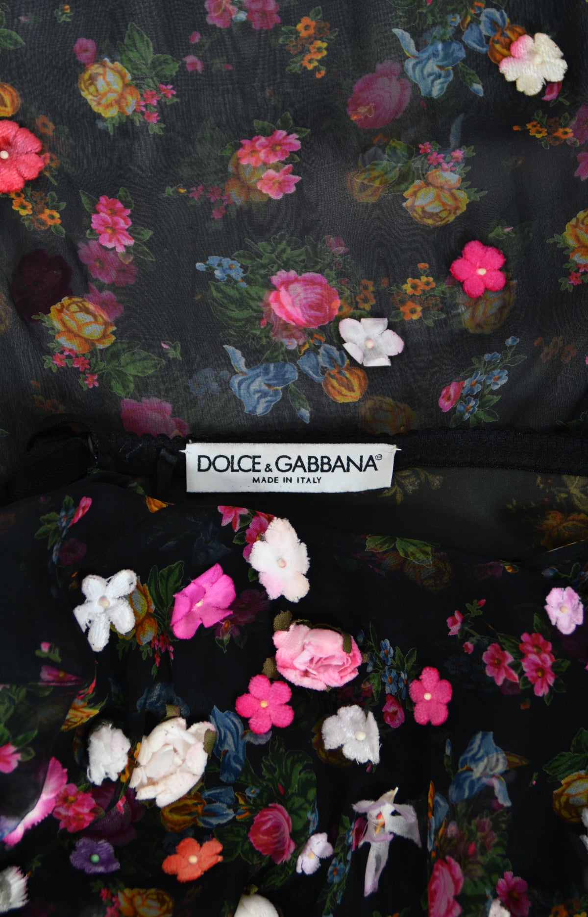 1999 Dolce &amp; Gabbana Sheer Appliqué Floral Silk Built-In Bra Slip Dress