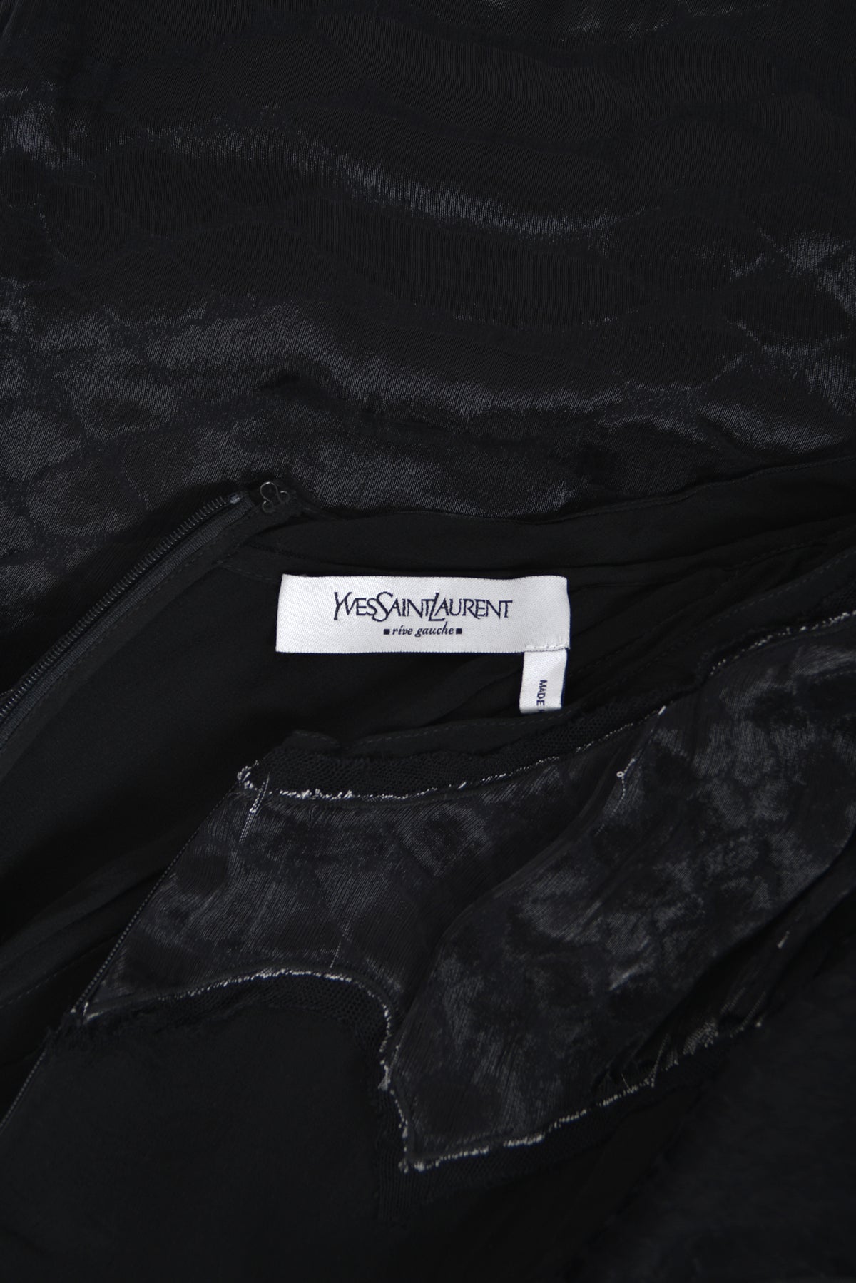 2004 Tom Ford for Yves Saint Laurent Runway Sheer Black Boned Off-Shoulder Hourglass Dress