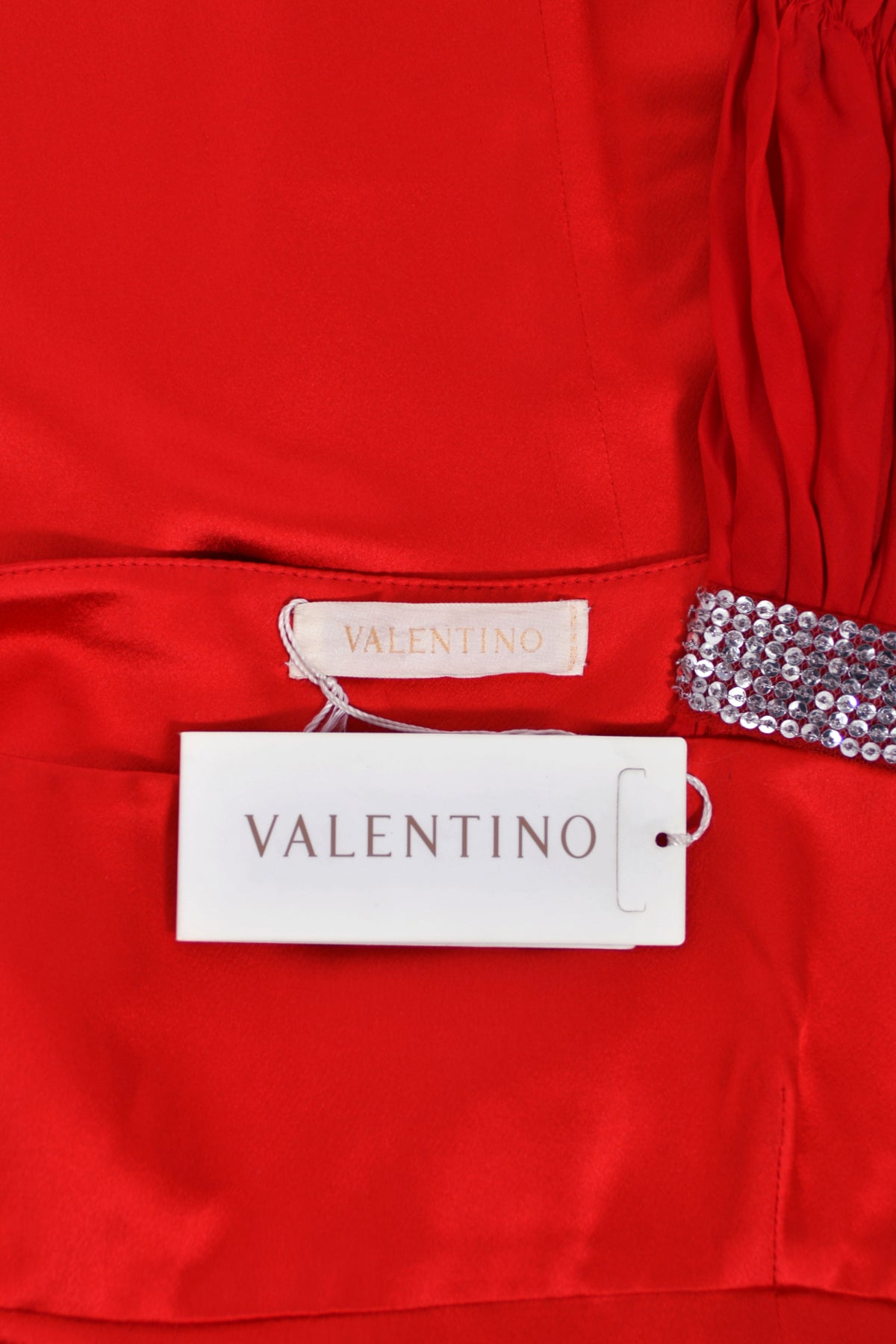 2008 Valentino Ruby Red Sequin Silk Asymmetric One-Shoulder Draped Sash Gown w/Tags