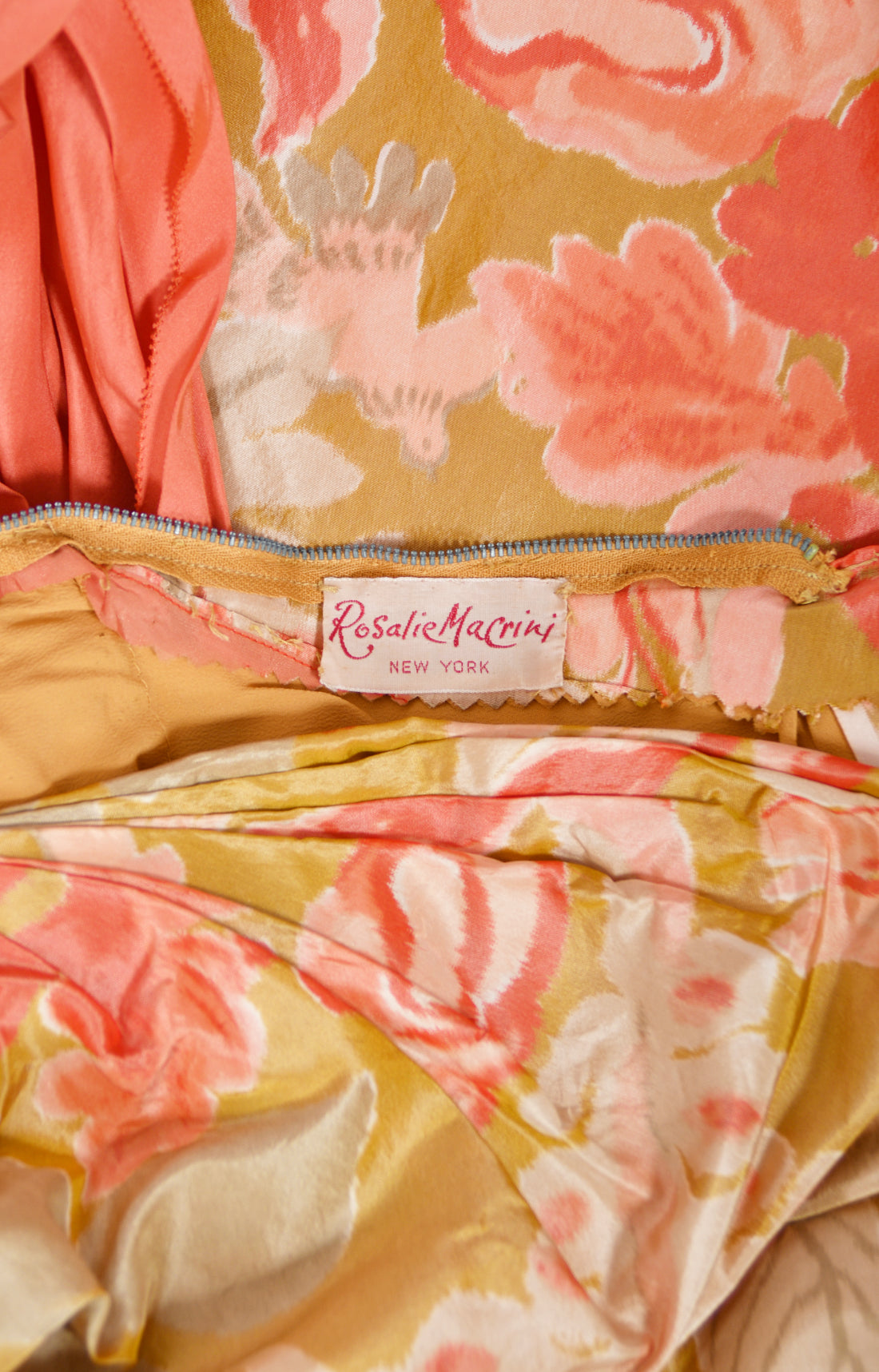 1950&#39;s Rosalie Macrini Couture Watercolor Floral Silk Sculptural Back-Bow Gown