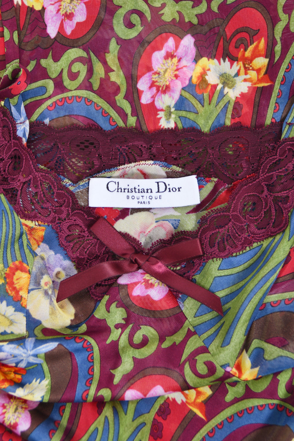 2005 Christian Dior by John Galliano Burgundy Floral Semi-Sheer Mini Slip Dress w/ Tags