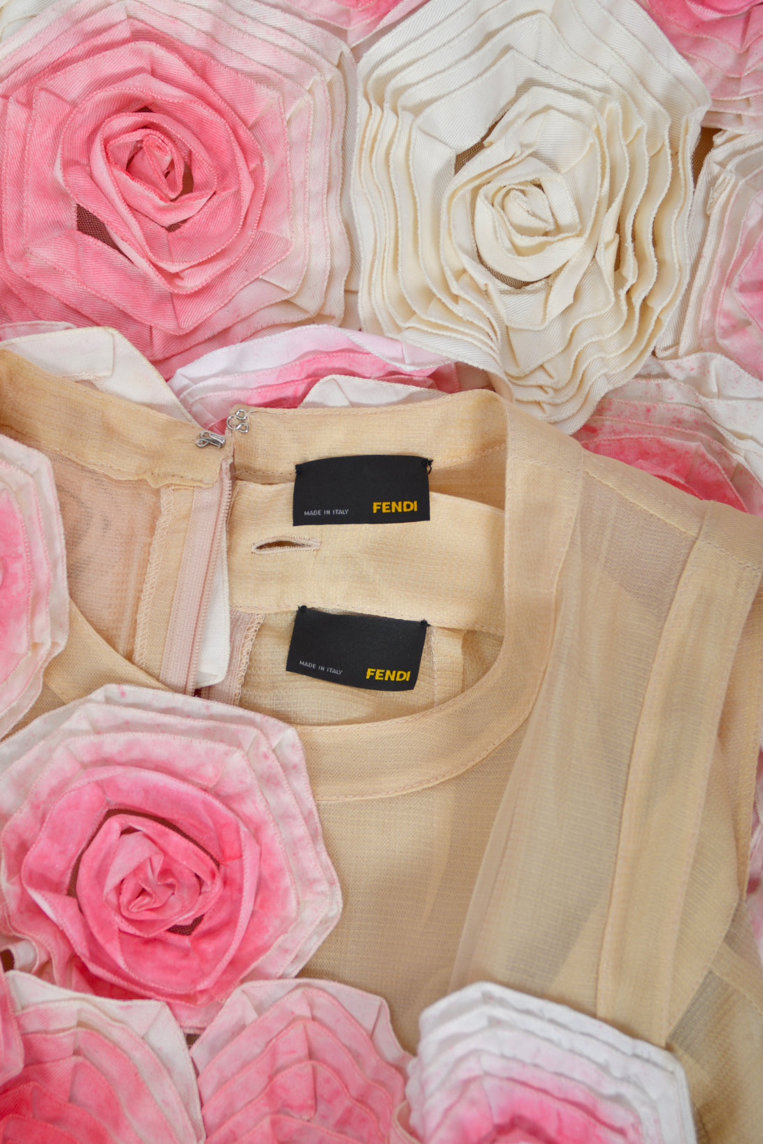 2009 Fendi by Karl Lagerfeld Museum-Held Roses Appliqué Sheer Illusion Dress