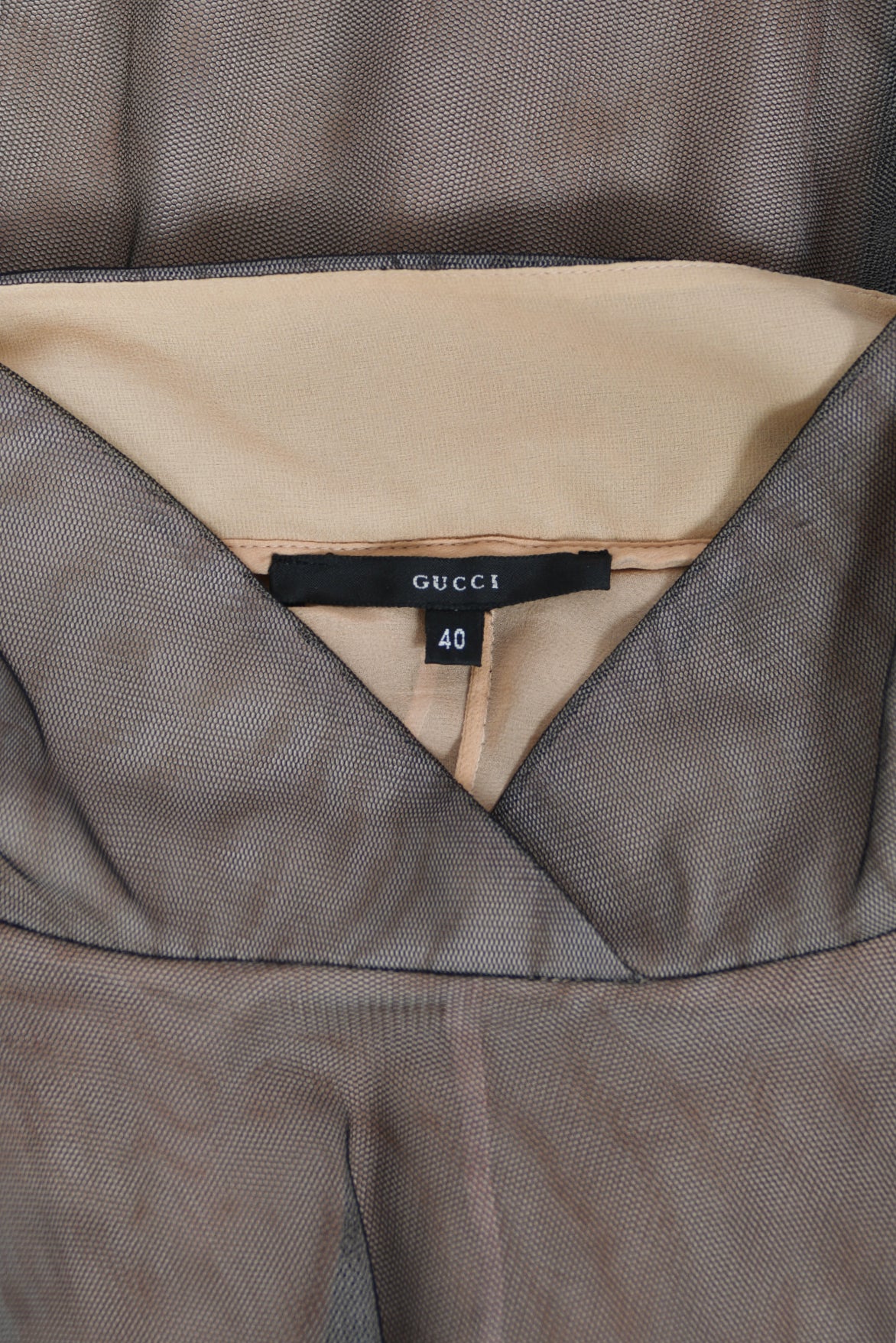 1998 Tom Ford for Gucci Runway Black Nude Illusion Low-Cut Plunge Tulle Gown