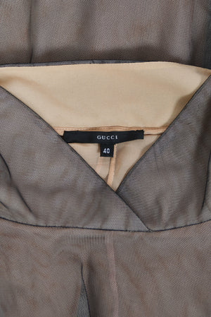 1998 Tom Ford for Gucci Runway Black Nude Illusion Low-Cut Plunge Tulle Gown