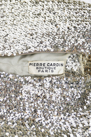 1966 Pierre Cardin Paris Metallic Silver Beaded Sequin Space-Age Mod Mini Dress