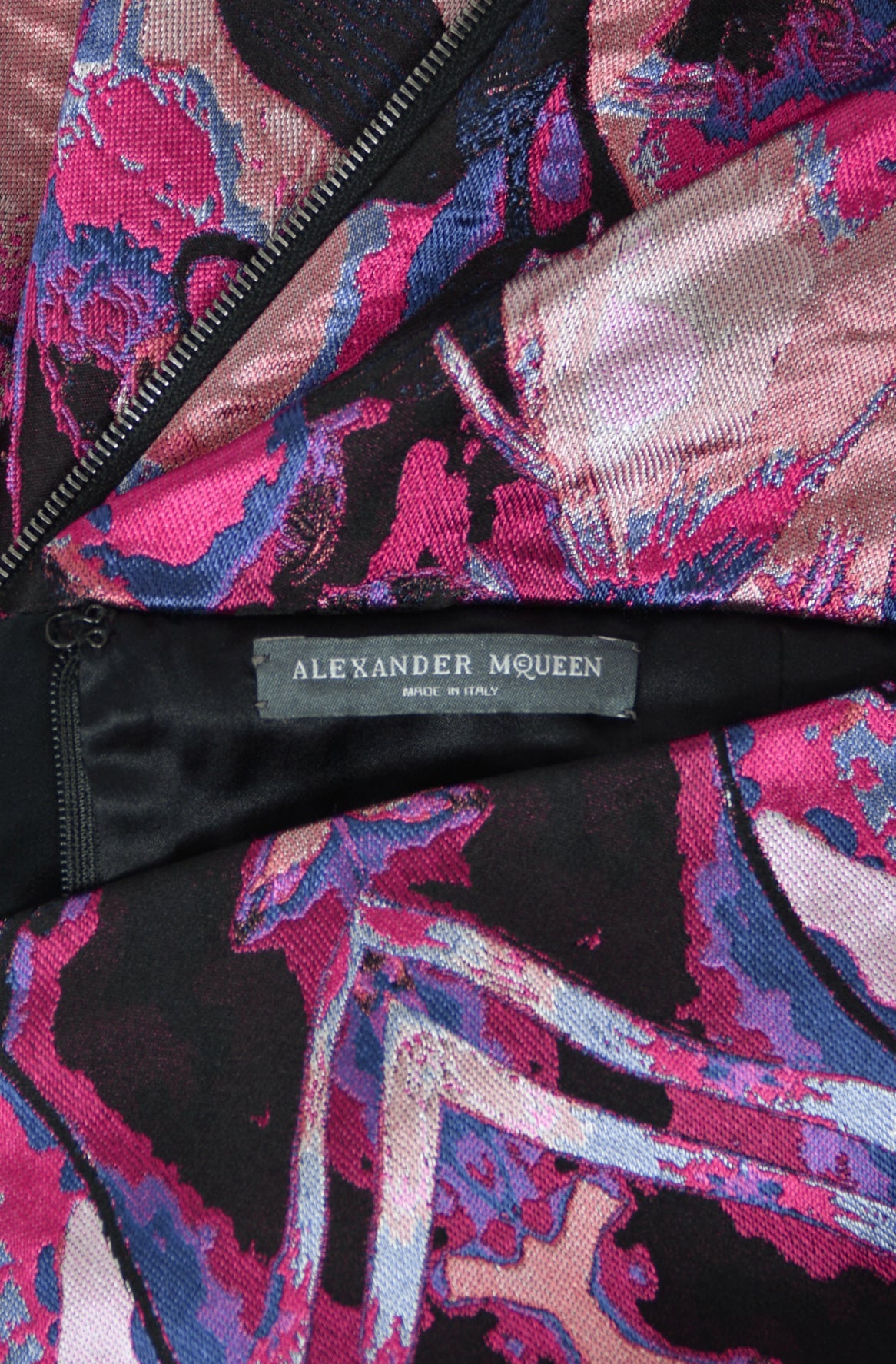 2010 Alexander McQueen Orchid Print Silk Jacquard &amp; Tulle Asymmetric Bustle Gown