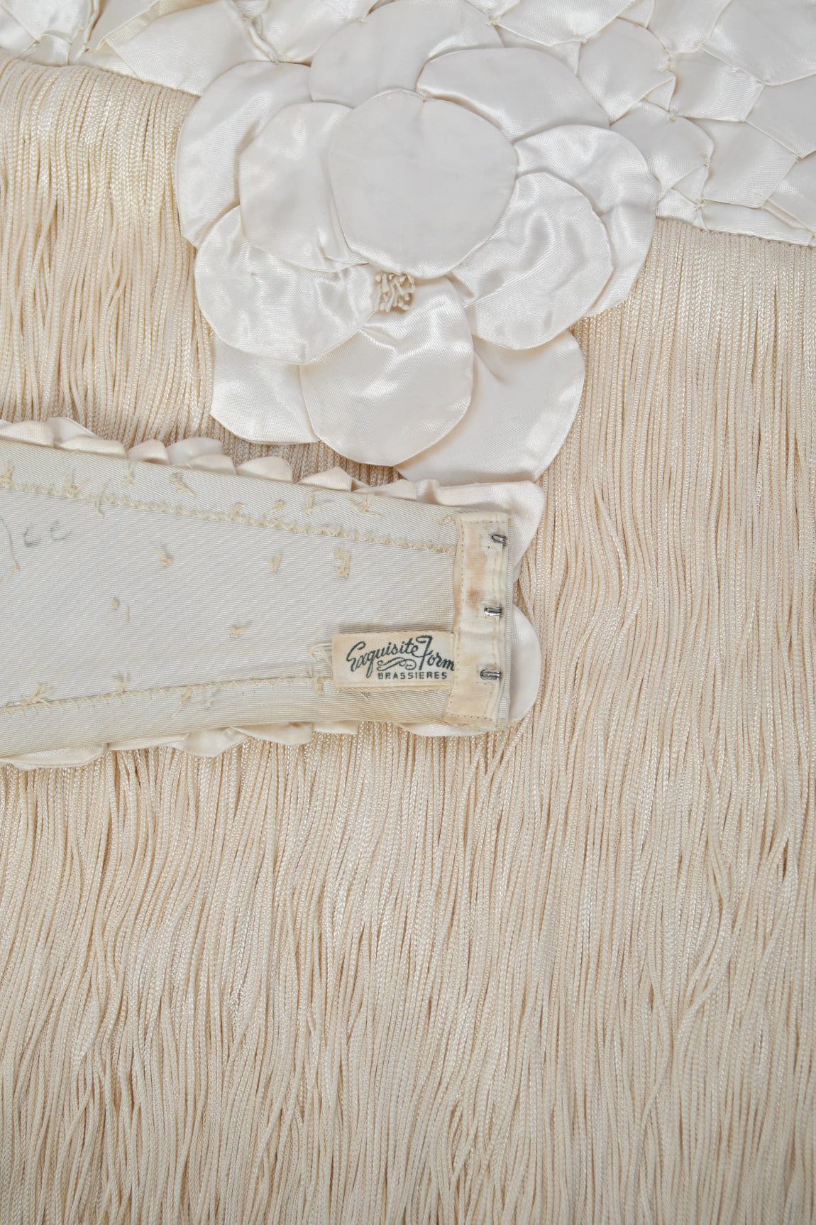 1950&#39;s Ivory Floral Appliqué Silk Bustier Crop Top &amp; Matching Fringe Skirt Set