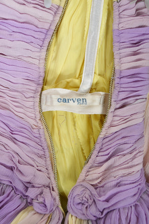 1950 Carven Haute Couture for Cécile Aubry Lilac Yellow Ombré Silk Corset Strapless Hooded Gown