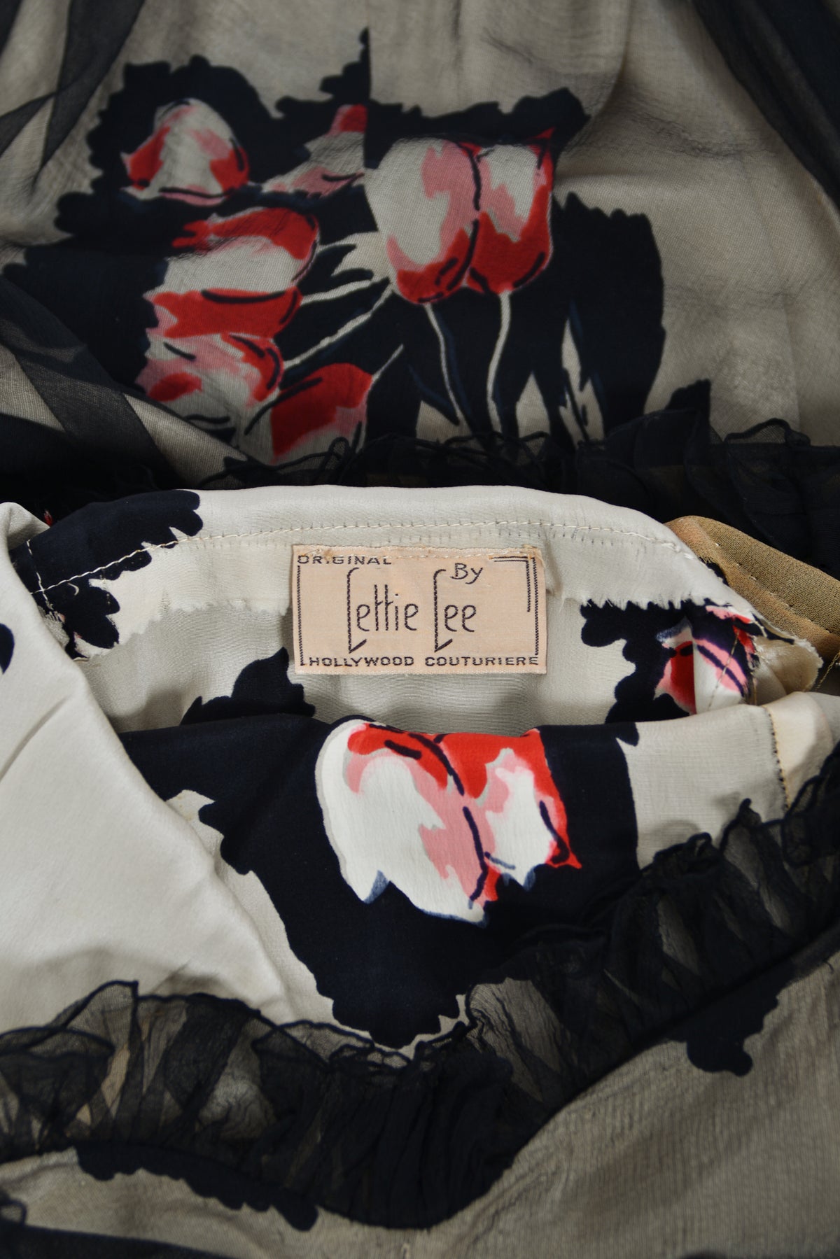 1936 Ginger Rodgers for Lettie Lee ‘Old Hollywood’ Floral Silk Appliqué Billow Sleeve Dress