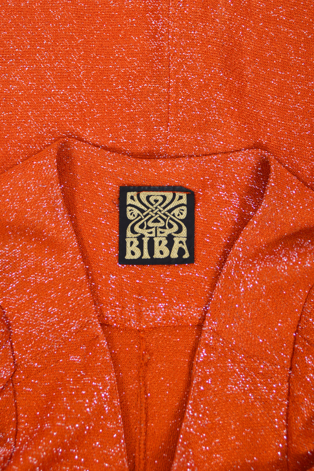 1974 Biba by Barbara Hulanicki Metallic Orange Lurex Angel-Sleeve High Slit Maxi Dress