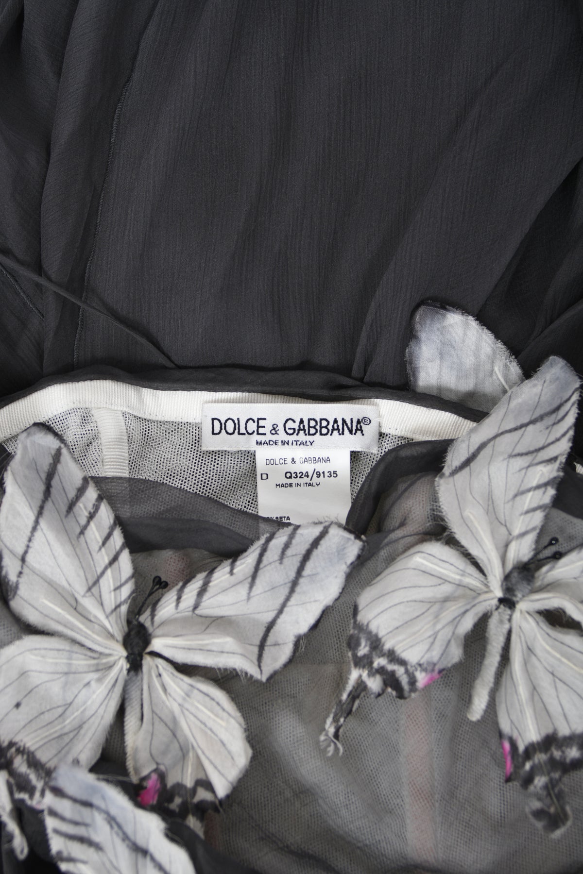 1998 Dolce &amp; Gabbana 'Stromboli Collection' Hand-Painted Butterflies Grey Sheer Silk Corset Gown