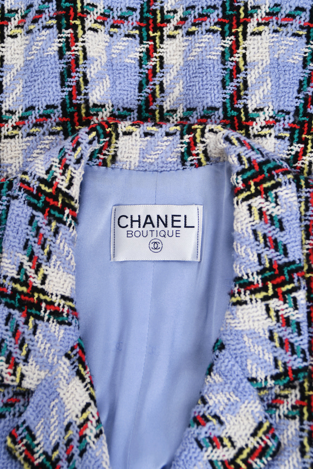 1995 Chanel by Karl Lagerfeld Runway Periwinkle Plaid Wool Barbie Jacket &amp; Skirt