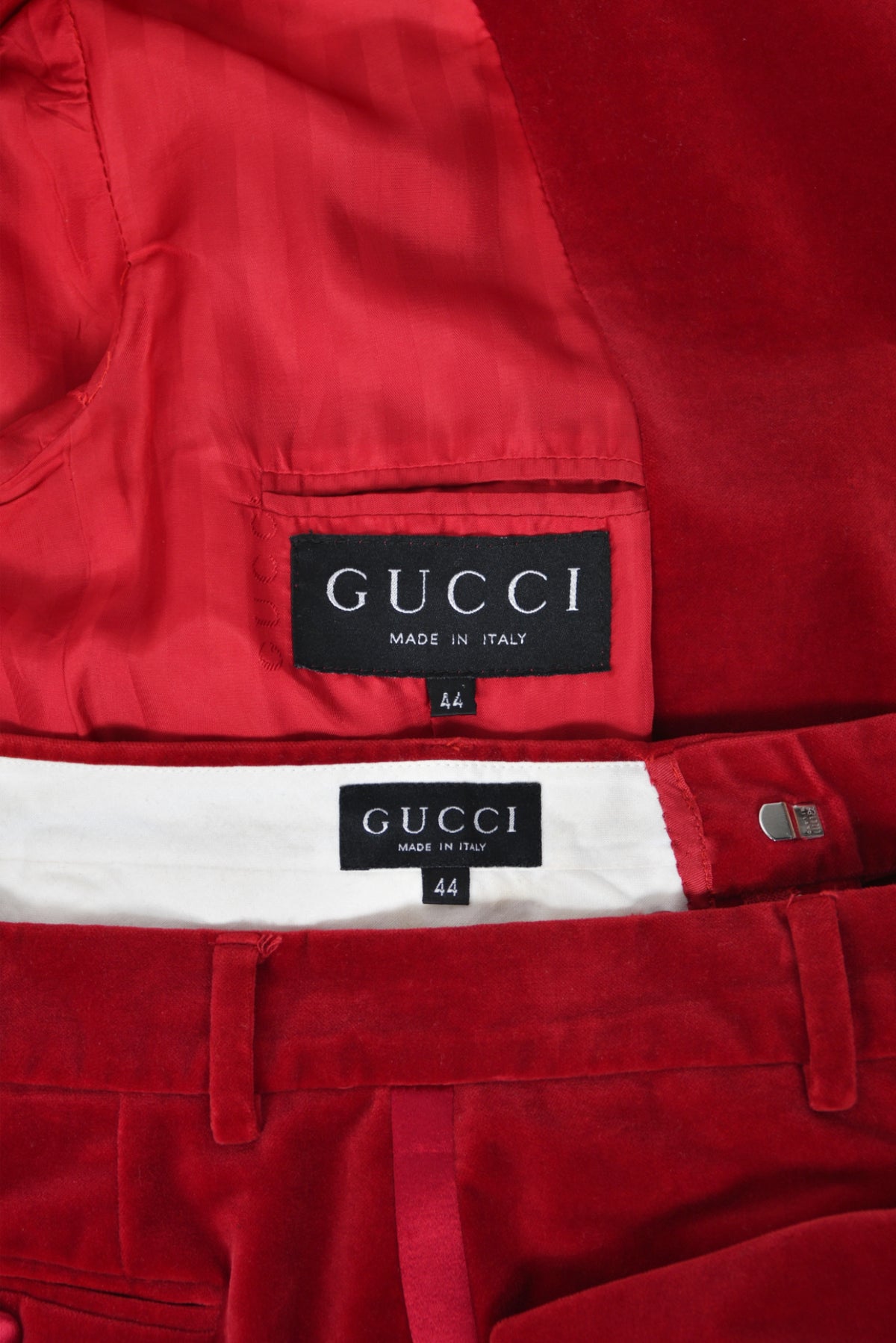 1996 Tom Ford for Gucci Red Velvet &#39;Gwenyth Paltrow&#39; Tailored Jacket Pantsuit