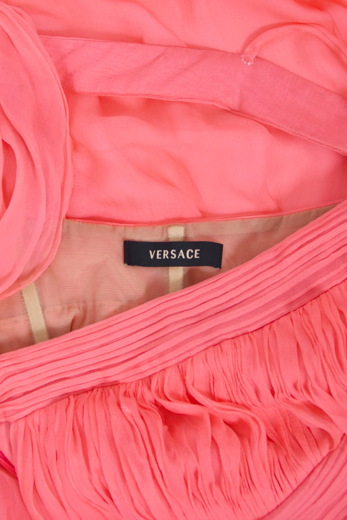 2008 Versace Runway Bubblegum Pink Pleated Silk Goddess Gown