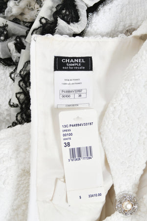 2013 Chanel by Karl Lagerfeld Runway Sample White Textured Silk Full-Skirt Mini Dress